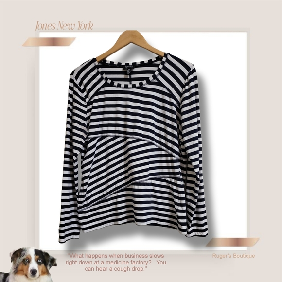 🌿Jones New York Women's XL Navy Blue White Multi Direction Striped Blouse - Picture 10 of 11